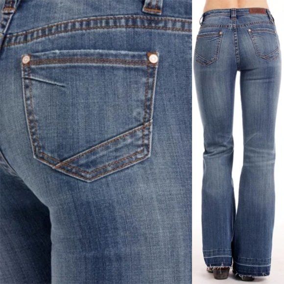 Rock & Roll Cowgirl High Rise Trouser Jeans Raw Hem Women's 36 x 32 H12958 - Picture 12 of 12